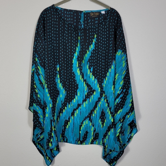 Bob Mackie Wearable Art Poncho Shrug Size L Flowy Lightweight Sheer Blue Vibrant - Picture 1 of 10